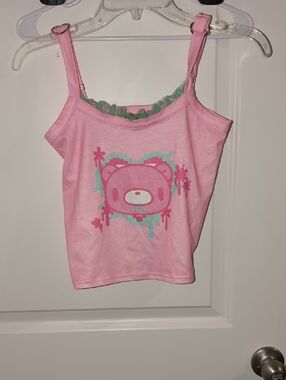 Pink And Green Gloomy Bear Tank Top